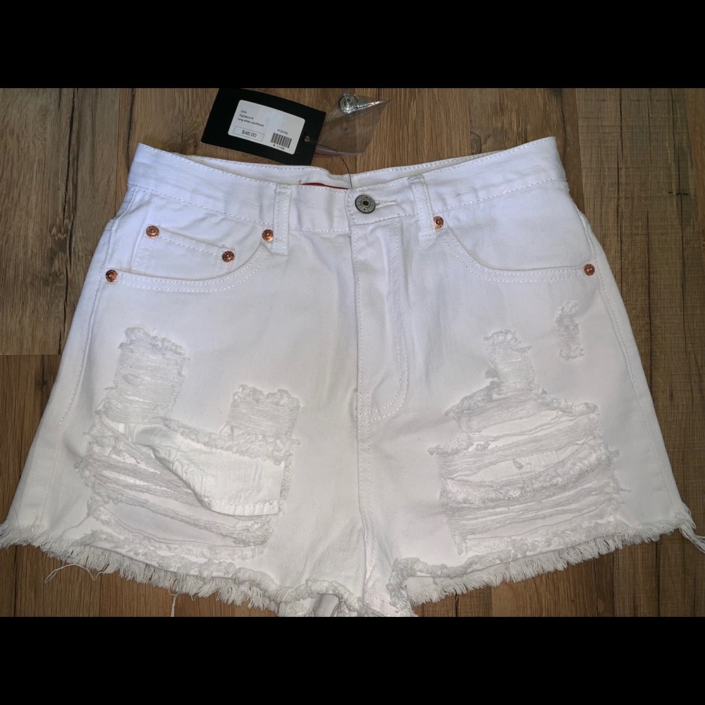Signature 8 High Waisted White Denim Shorts